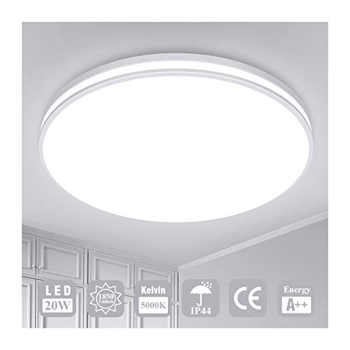 Lampara de Techo LED Plafon Luz de Techo Öuesen 20W 1850LM IP44 5000K Blanco Frío Super Brillante Redonda Lámparas de Techo Modernas para Dormitorio Cocina Comedor Corredor Baño Balcón Sótano Trastero