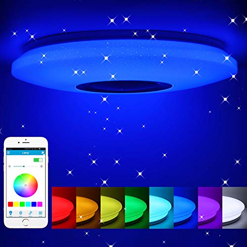 Lámpara de techo led regulable,altavoz RGB con Bluetooth, Lampara con música,música para dormitorio, con aplicación a distancia, para habitación de los niños, regalo, 185-265v,40cm,36w Lámpara de techo led regulable,altavoz RGB con Bluetooth, Lampara con música,música para dormitorio, con aplicación a distancia, para habitación de los niños, regalo, 185-265v,40cm,36w