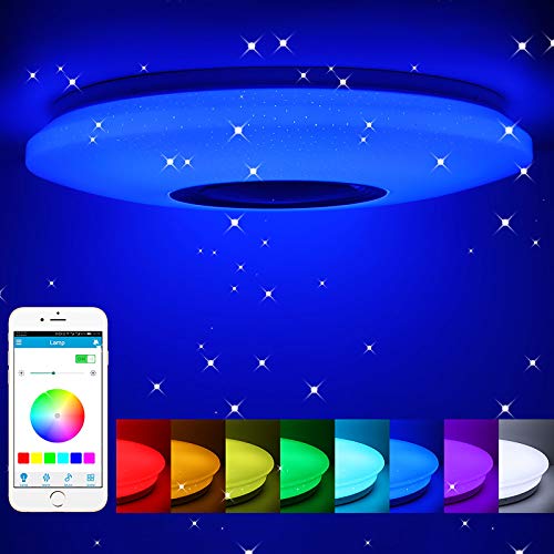 Lámpara de techo led regulable,altavoz RGB con Bluetooth, Lampara con música,música para dormitorio, con aplicación a distancia, para habitación de los niños, regalo, 185-265v,40cm,36w