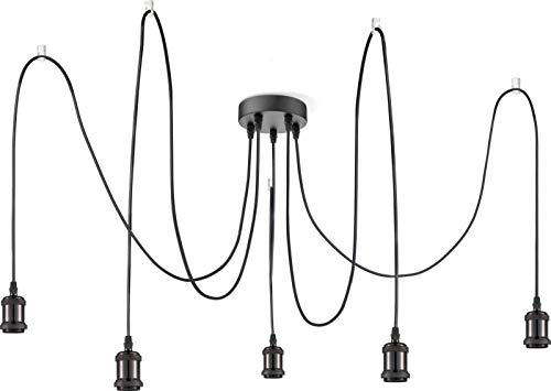 Lámpara de techo vintage de acero industrial, lámpara de techo para cocina, comedor (lámpara de cocina, 5 luces, lámpara de techo, retro, altura 100 cm, negro)