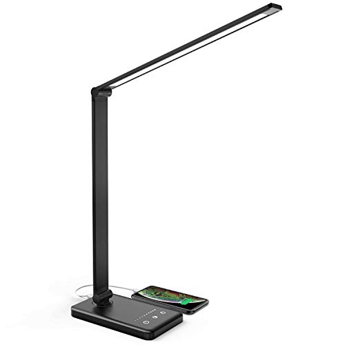 Lámpara Escritorio LED, Jirvyuk Lámparas de Mesa USB Recargable con 5 Modos,10 Niveles de Brillo,Temporizador de 30/60min, Para Leer,Estudiar, Cuidado de ojos (Negro)