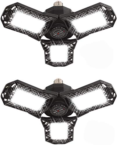 Lámpara Garaje LED,Swonuk 2 Pack Lluminación de Garaje Lámparas de Techo de Garaje de Tres Hojas 6000K con Paneles Ajustables Luces LED con Tapa de Bayoneta E27 Lámpara Garaje LED,Swonuk 2 Pack Lluminación de Garaje Lámparas de Techo de Garaje de Tres Hojas 6000K con Paneles Ajustables Luces LED con Tapa de Bayoneta E27