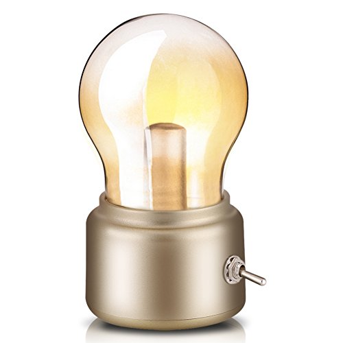 Lámpara Nocturna Lámpara de bombilla retro, USB recargable Lámpara de noche LED Mini lámpara de escritorio lámpara de pie Ahorro de energía y elegante para dormitorio Iluminación de escritorio(Golden)