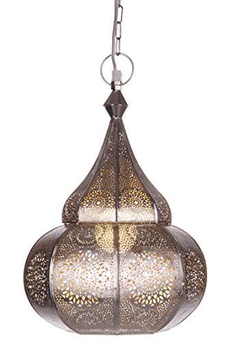 Lámpara Oriental Marroquí - lamparilla colgante - farola de techo Ilham Plateado - 40cm - muy práctica para una iluminación excelente - transmite una decoración excelente refinada