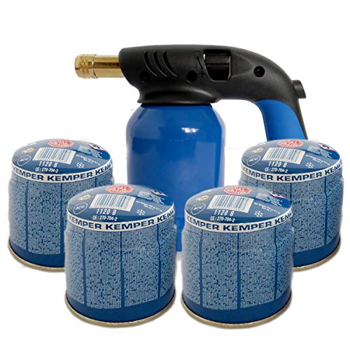 Lámpara para soldar soplete de fuego Kemper + 5 bombonas de gas butano seguro Lámpara para soldar soplete de fuego Kemper + 5 bombonas de gas butano seguro