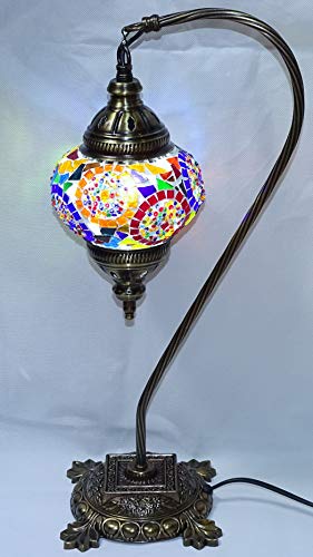 lampara turca original multicolor - 42 cm de altura x bola de 13 cm de diametro - mesita de noche - cristal y metal + 1 cajita de 10 conos incienso palo santo sac- regalo kenta artesanias