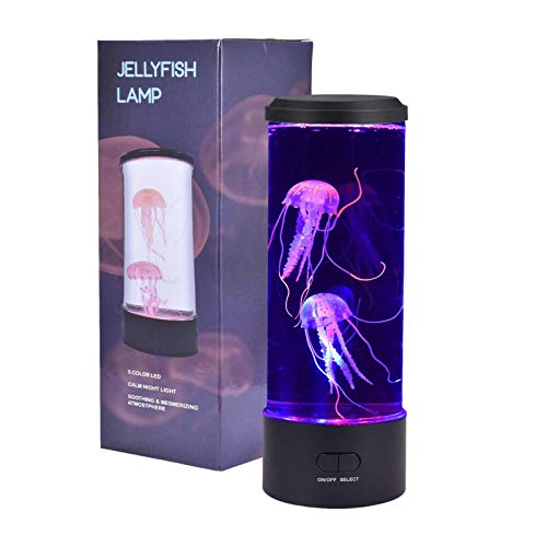 Lámpara Vertical con Medusas - Lamparilla Nocturna para la mesita de Noche con Luces de led Que cambian de Color y eficiente Carga con USB - Lámpara Decorativa para casa de Estilo Acuario