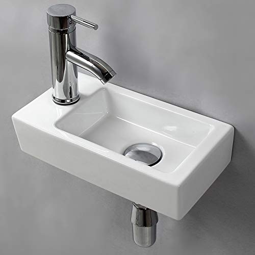 Lavabo de pared para lavabo pequeño rectangular de cerámica