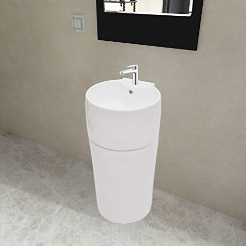 Lavabo de Pie con Un Orificio Blanco,de Cerámico,Lavabo Sobre Encimera con Agujero de Grifo 400 x 415 x 860 mm Lavabo de Pie con Un Orificio Blanco,de Cerámico,Lavabo Sobre Encimera con Agujero de Grifo 400 x 415 x 860 mm