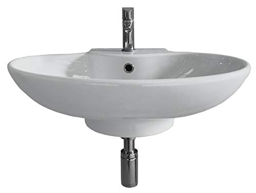 Lavabo Mural a Pared suspendido o Sobreencimera para Mueble de baño o encimera Irta de Porcelana Ceramica Blanca con Orificio para Grifo y rebosadero de 62x45x19 Lavabo Mural a Pared suspendido o Sobreencimera para Mueble de baño o encimera Irta de Porcelana Ceramica Blanca con Orificio para Grifo y rebosadero de 62x45x19