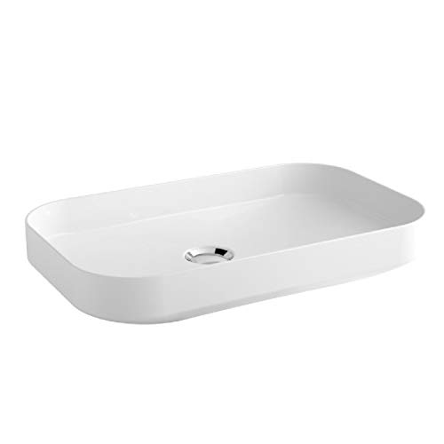 Lavabo sobre encimera rectangular sin orificio de grifería, colección Slim, 60 x 37 x 12,8 centímetros, color blanco (referencia: 2924501)