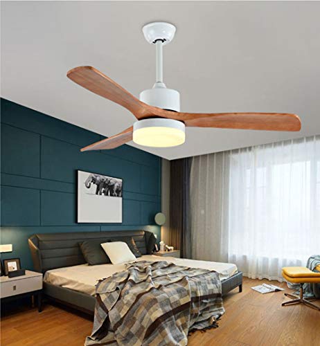 LED Ventilador de techo con lámpara funciona silencioso Aspas de ventilador de madera maciza Adecuado para cocina, salón y dormitorio (Blanco, 52 pulgadas (control remoto))