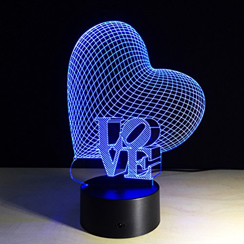 ledmomo 3d Corazón Formas Luz de noche 7 colores LED lámpara Touch con mando a distancia USB lámpara de mesa para parejas romántica noche de San Valentín amantes dormitorio regalo (Corazón Amor)