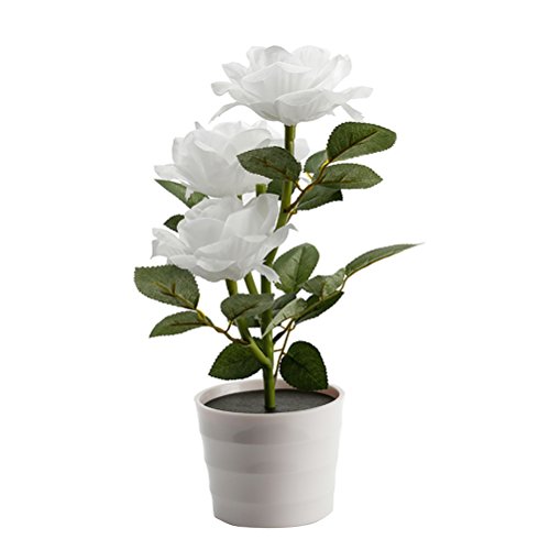 ledmomo Pot de flor solar LED luz lámpara de mesa de flor de rosa 3 luces flor LED lámpara de escritorio flexible de flores para la decoración de la casa de Jardín (color blanco)