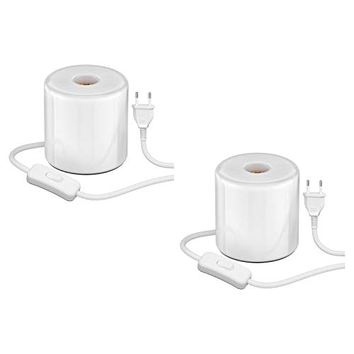 ledscom.de Lámpara de mesa TIPO con casquillo E27 porcelana redonda blanca, 2 piezas.