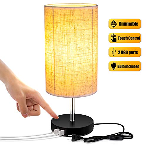 Lightess Lámpara de Mesa Control Táctil Lámpara Mesita de Noche Dual USB Brillo Ajustable Pantalla de Tela Lámpara Nocturna para Dormitorio, Habitación de Bebé, Incluye Bombilla Ajustable, Rodondo Lightess Lámpara de Mesa Control Táctil Lámpara Mesita de Noche Dual USB Brillo Ajustable Pantalla de Tela Lámpara Nocturna para Dormitorio, Habitación de Bebé, Incluye Bombilla Ajustable, Rodondo