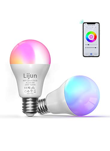 Lijun Bombilla LED E27 Inteligente Wifi Bombilla Alexa 9W 800LM Lámpara Smart Multicolor Regulable RGBCW 2800-6200K Compatible con Alexa, Google Assistant, IFTTT (2 pcs)