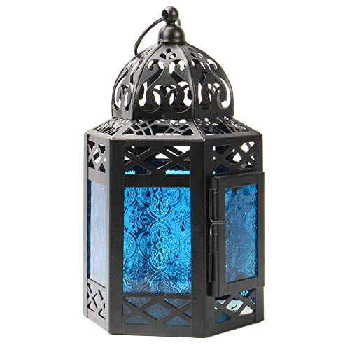 Linterna azul marroquí | Portavelas Light Tea | Lámpara decorativa de pie | Linterna colgante estilo vintage | Lámpara de estilo oriental | M&W