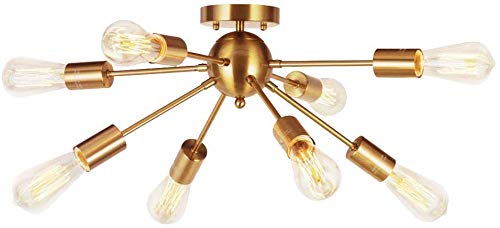 LNDDP Lámpara de Techo de Hierro Forjado, lámpara de araña Sputnik de 8 Luces, lámpara Colgante semiempotrada Minimalista Europea para Dormitorio, Comedor, Sala de Estar, Dorado
