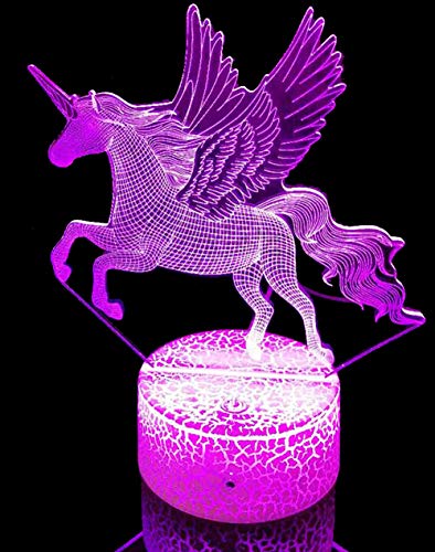 Luces de Noche de Unicornio 3D, Juguetes para Niñas Niños Lámpara de Ilusión de Hadas 3D para Decoración de Dormitorio con 7 Cambios de Color（U)