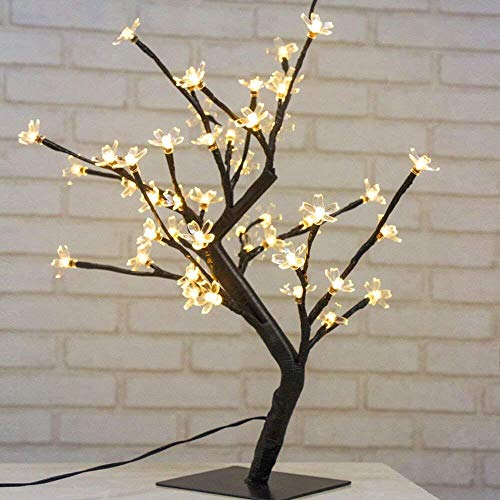 Luces Decorativas Led de 45Cm LED con 48 Flores de Arbol Luminoso Interior Luces de Navidad Led Exterior , Escritorio, Cabecera, blanco caliente