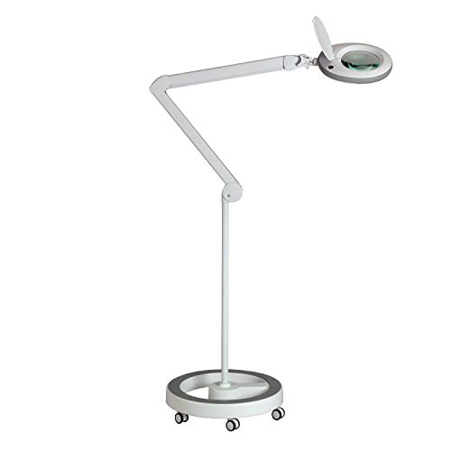 Lumeno Lámpara Lupa, lámpara de Trabajo, lámpara cosmética con 96 Leds, Gris, 721XGR para Salones de cosmética Ayuda de Lectura, Lupa de Lente, en 3, 5 u 8 dioptrías Gris 8 con trípode rodante