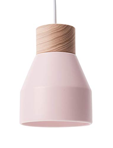 Lusiel - Lámpara de techo de cerámica, 40 W, color rosa y madera natural, diámetro 12 x altura 17 cm