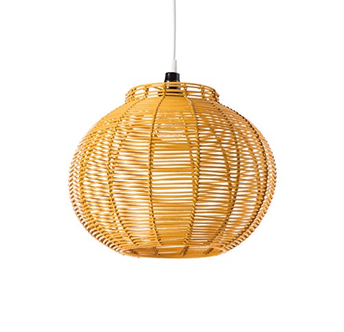 LUSSIOL KORBA - Lámpara Colgante de ratán, 60 W, Color Amarillo, 30 x 24 cm