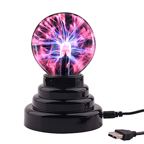 Luz de bola de plasma, luz nocturna, lámparas de noche mágicas con luz de bola mágica, lámpara de bola de cristal mágica de iones electrostáticos Lightning USB de 3 pulgadas