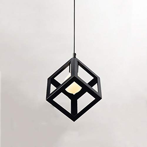 Luz de techo de cubo industrial, lampara techo de metal, lamparas de techo geométricas vintage, luz colgante cuadrada de diseño de cubo de color negro, 220V, bombilla E27 no incluida Luz de techo de cubo industrial, lampara techo de metal, lamparas de techo geométricas vintage, luz colgante cuadrada de diseño de cubo de color negro, 220V, bombilla E27 no incluida