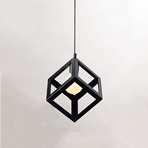 Luz de techo de cubo industrial, lampara techo de metal, lamparas de techo geométricas vintage, luz colgante cuadrada de diseño de cubo de color negro, 220V, bombilla E27 no incluida