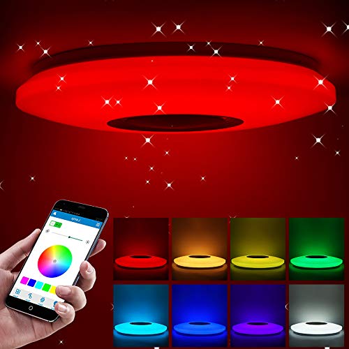 Luz de Techo LED Bluetooth Music, SUNJULY Luces de Techo LED Inteligentes para Música, Control Remoto de 60W RGB Cambia de color las Lámparas Modernas [Clase de energía A +++] -Diámetro 36CM