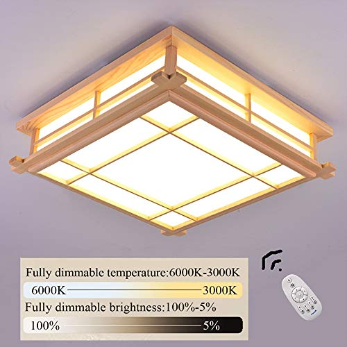Luz de techo LED Lámpara de tatami Lámpara de madera maciza Lámpara de dormitorio japonesa de madera Con control remoto Lámpara de salón regulable de madera Iluminación interior Luz de la habitación
