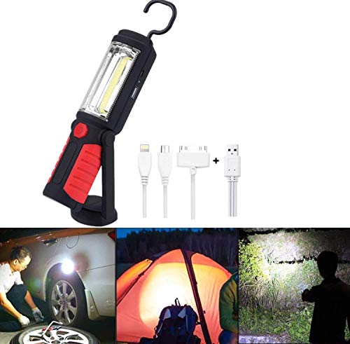Luz de trabajo recargable por USB, lámpara de inspección con base magnética y gancho para colgar, linterna LED superbrillante portátil para camping, taller de reparación de vehículos y hogar