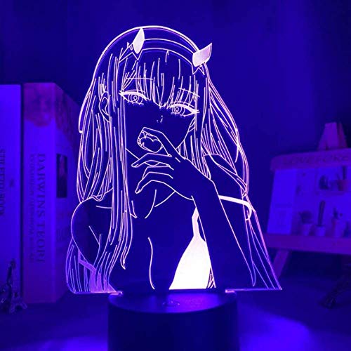 Luz nocturna 3D ilusión Darling in The FRANXX 002 Anime Character lámpara de mesa alimentada por USB, 7 colores LED con interruptor táctil para niños regalos decoración del dormitorio
