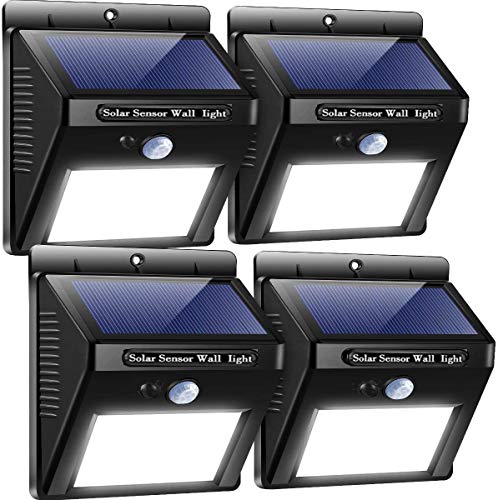 Luz Solar Exterior, 4 Piezas LED Solar Exterior con Sensor de Movimiento,Lámpara Solar Impermeable Luces de Seguridad Inalámbricas Lámpara Solar para a Prueba de Agua para el garaje del Jardín Camino