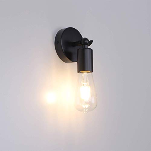 MantoLite Lámparas de pared negras Simplicity Vintage Lámpara de noche industrial E27 Edison Bulbs Aplique de pared Soporte de lámpara ajustable para sala de estar Hotel Iluminación [Clase energética]