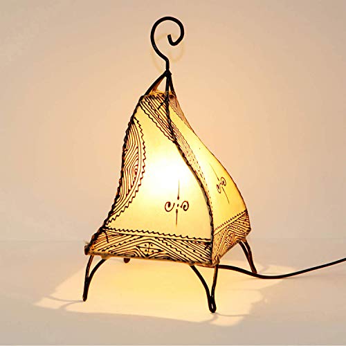 Marrakesch Fatuta blanco - Lámpara de henna de piel marroquí (35 cm, estructura de metal forjada a mano, pantalla de piel pintada a mano) | L1003