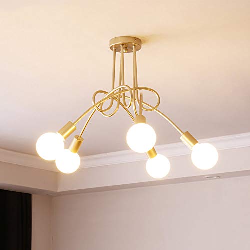 Moderna lámpara de techo Creative Luz de Colgante Ajustable DIY con 5 Brazos de Araña para Bombilla E27 para Comedor Hotel Etc (Dorado)