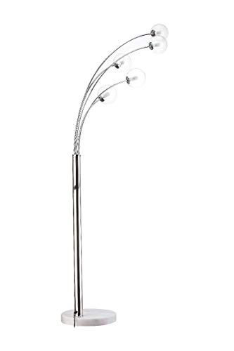 Modernluci Lámpara de pie con 5 dedos, lámpara de arco de cristal, lámpara de pie, con pie de mármol e interruptor de pie, incluye LED 5 x 3,5 W, altura 201 cm, cromo