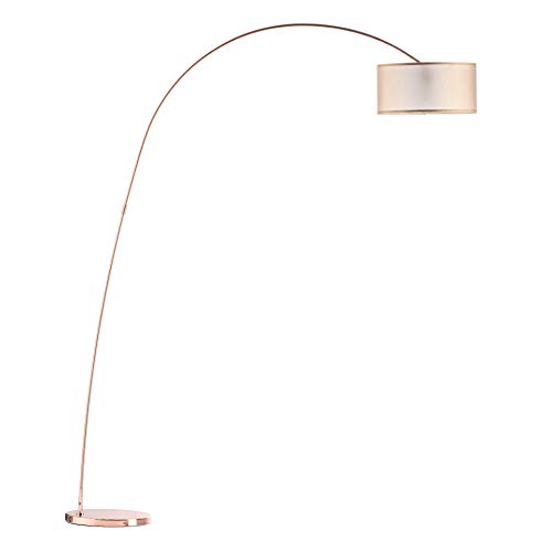 Modernluci Lámpara de pie forma de arco luz de interior decoración moderna para el salón, cobre, dormitorio, lámpara de pie, estilo escandinavo, con pantalla de tela, diámetro de 40 cm, altura: 205 cm