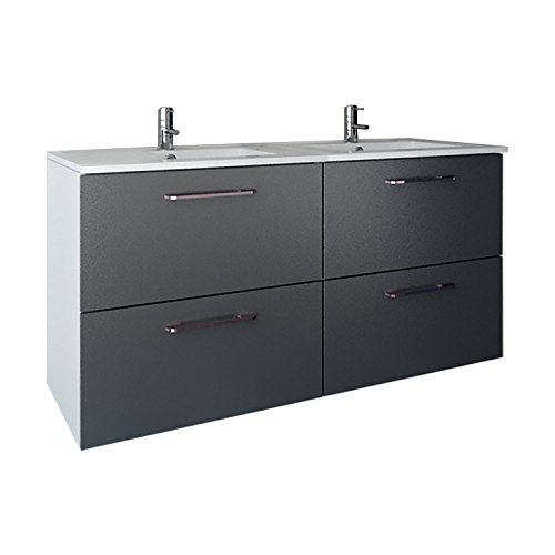 Mueble de baño moderno doble Easy | Ancho 120 cm | 120 x 60 x 45 cm Gris | Mueble doble + lavabo cerámica de doble seno