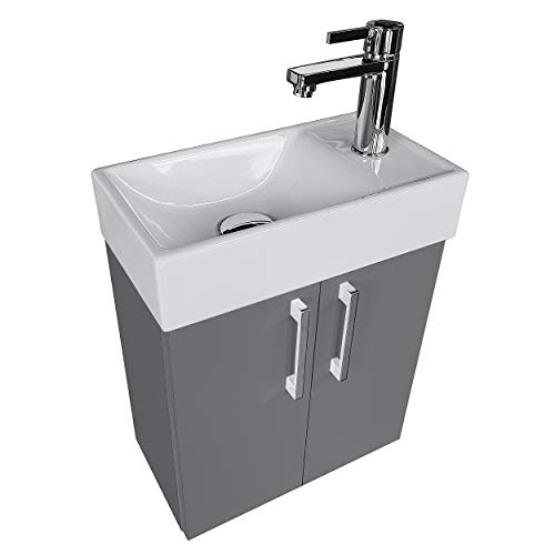 Mueble de baño pequeño con Lavabo en Grafito Lavabo con armario inferior, pequeño lavabo del baño 40x22cm, izquierda/derecha, color grafito Mueble de baño pequeño con Lavabo en Grafito Lavabo con armario inferior, pequeño lavabo del baño 40x22cm, izquierda/derecha, color grafito