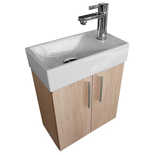 Mueble de baño pequeño con Lavabo en roble claro Lavabo con armario inferior, pequeño lavabo del baño 40x22cm, izquierda/derecha, color roble claro Mueble de baño pequeño con Lavabo en roble claro Lavabo con armario inferior, pequeño lavabo del baño 40x22cm, izquierda/derecha, color roble claro