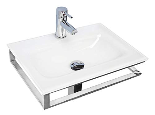 Muebles de baño lavabo de vidrio de 51 cm con soporte de acero inoxidable Muebles de baño lavabo de vidrio de 51 cm con soporte de acero inoxidable