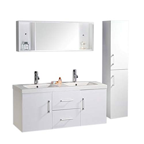 Muebles para baño Modelo White Malibu 120 cm para cuarto de baño con espejo baño grifos incluido mueble + 2 espejos + repisas + grifería + fregaderos