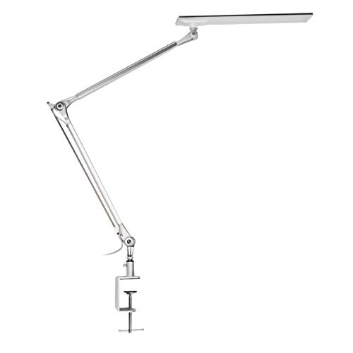 Navaris lámpara LED de escritorio - Luz plegable de aluminio con soporte fijo para mesa - Iluminación LED 10W 700LM con brillo ajustable en plateado