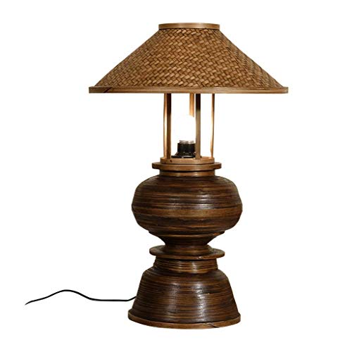 NBVCX Lámpara de Sal de Cristal para decoración del hogar, lámpara de Mesa de bambú Vintage Creativa, lámpara de cabecera de Dormitorio Ajustable cálida, lámpara de Sal Marina de Roca de Cristal