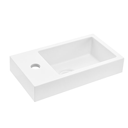 [Neu.Haus] Lavabo Lujoso en Forma Rectangular - (40x22x7cm) Blanco - lavabos sobre encimera - Mineral Fundido