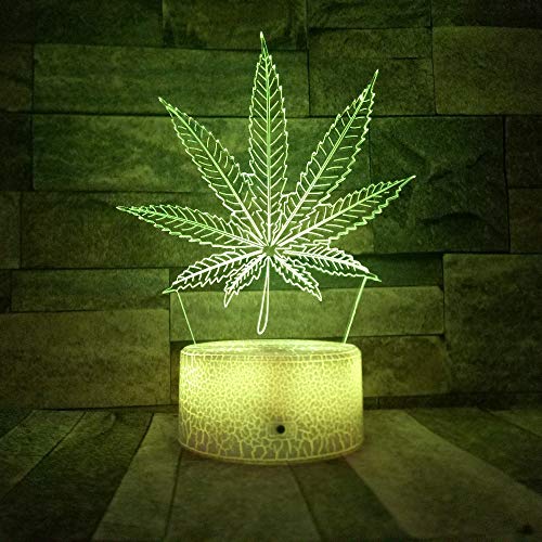 Nuevo Crack Base Cannabis Leaf Night Light Variable Weed 3D Illusion Light Optical Vision Lámpara de Escritorio Meeting Party Decoration 3 Control Remoto